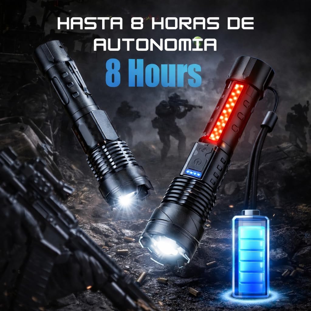 Pack of 2 High Power USB Rechargeable LED Flashlights - Tactical Flashlight with 7 Modes, COB Side Light, Adjustable Focus, IPX6 Waterproof + Paracord Bracelet - for Emergencies, Camping, Car, Hunting