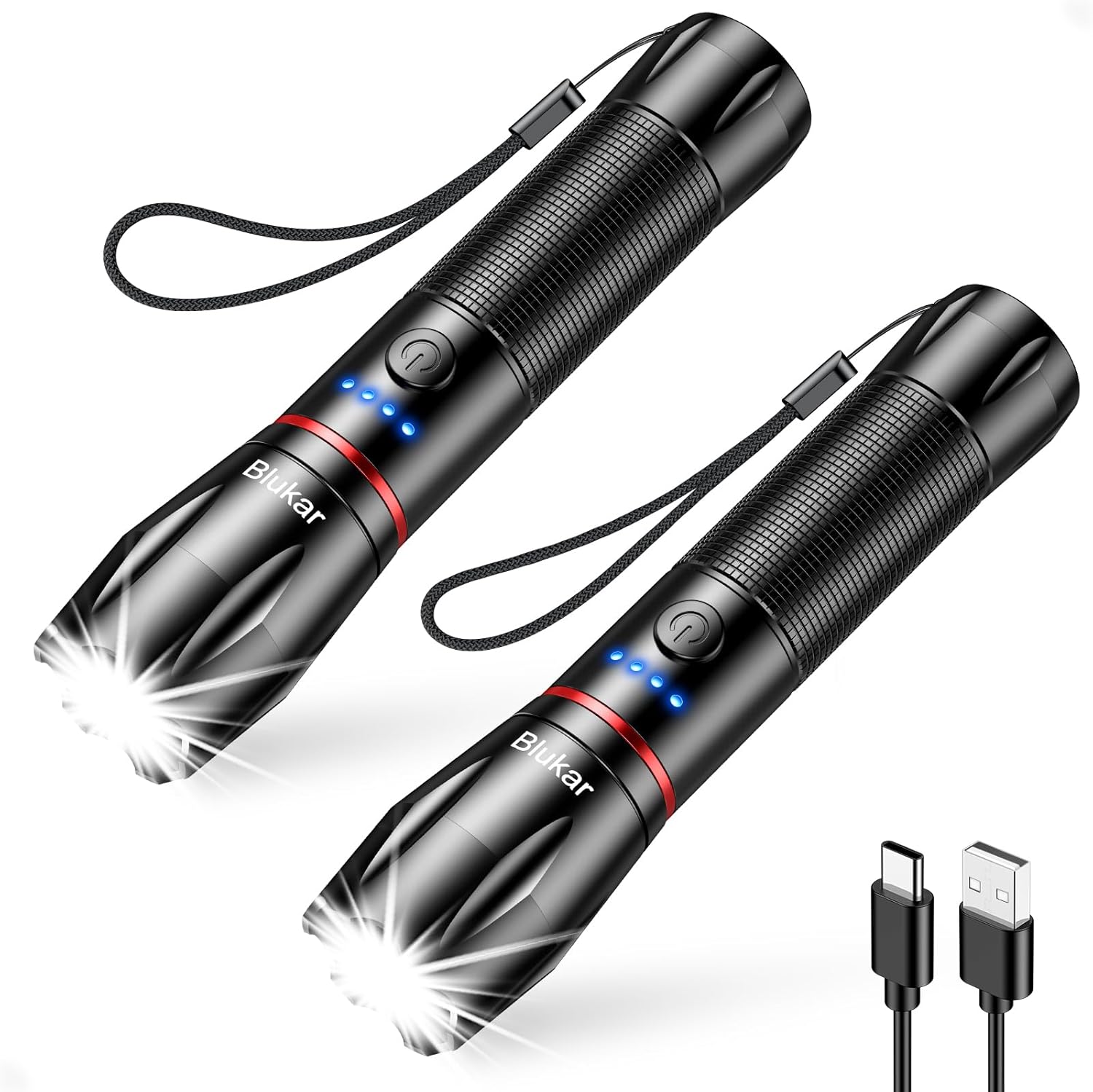 Blukar Rechargeable LED Flashlight, Super Bright Aluminum Flashlights with 5 Light Modes, 2000L Waterproof Handheld Flashlight Adjustable Focus for Camping, Hiking, Emergency, DIY