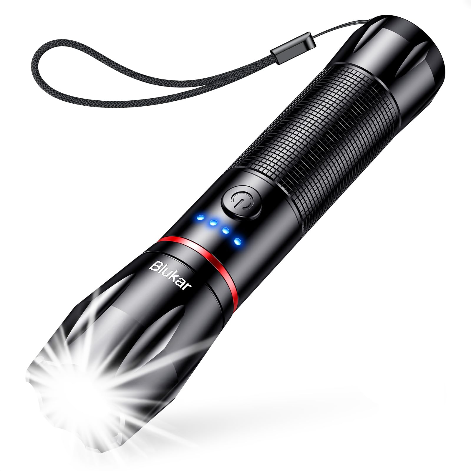 Blukar Rechargeable LED Flashlight, Super Bright Aluminum Flashlights with 5 Light Modes, 2000L Waterproof Handheld Flashlight Adjustable Focus for Camping, Hiking, Emergency, DIY