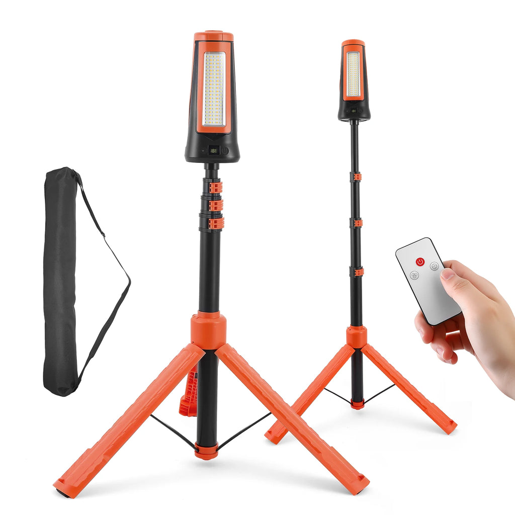 Luz de Campismo Recarregável com Suporte Ajustável, Bateria de 9000mAh, Luz de Trabalho Portátil Sem Fios, 3 Cabeças LED, Lanterna para Emergências e Viagens