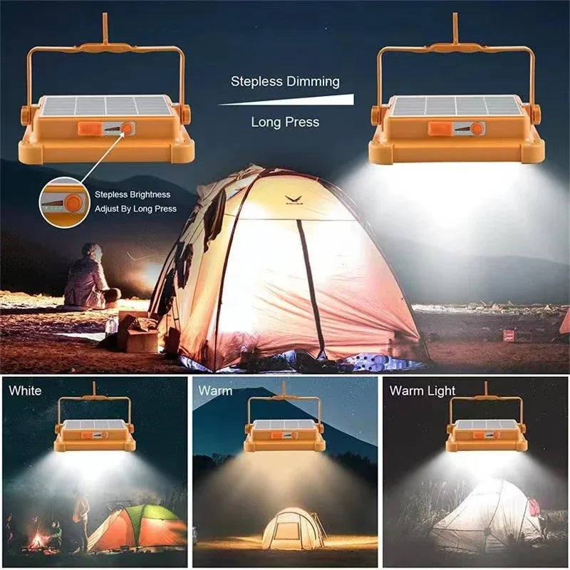 Projetor Solar Recarregável Portátil para Exterior com LED, Holofote Recarregável, Projetor de Iluminação para Construção