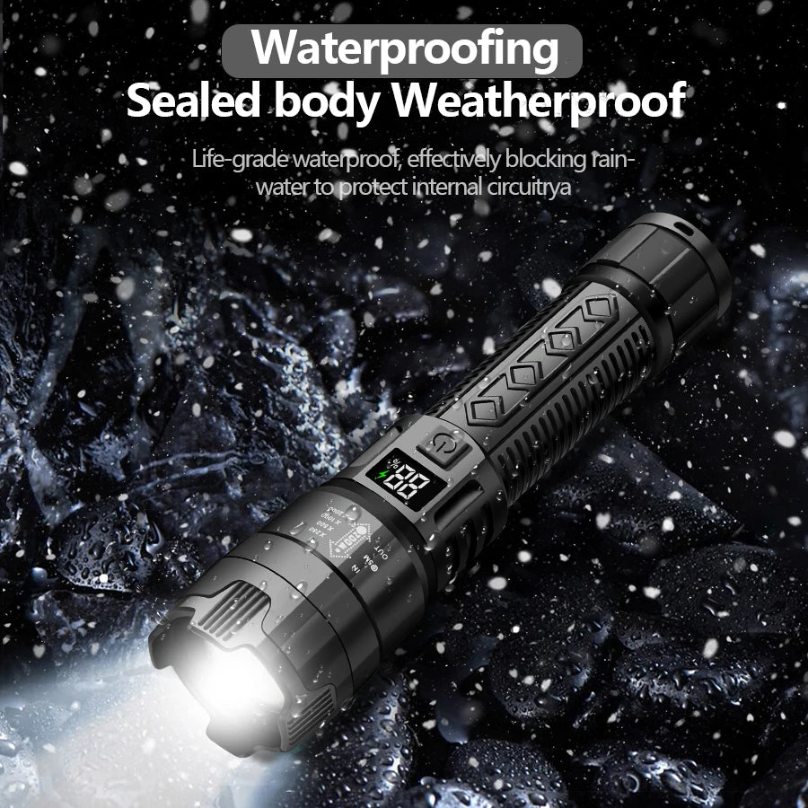 Lanterna P50 Potente – Zoom Telescópico com Display Digital de Bateria  Iluminação forte, portátil e pronta para qualquer situação