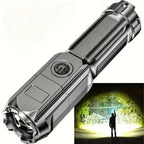 Lanterna LED potente, recarregável por USB, à prova de água e com zoom, ideal para pesca, caça e camping, com até 10000 lúmens.