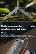 Lanterna de Campismo Dobrável Portátil com Suporte Telescópico, Recarregável por USB, Bateria de 8000mAh, Luz Exterior Impermeável com Função Power Bank e Tripé