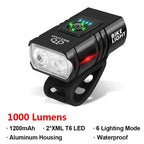 Farol LED T6 para bicicleta com 1000 lúmens, recarregável
