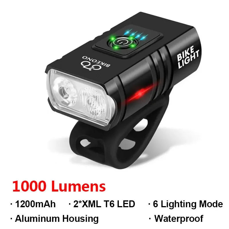 Farol LED T6 para bicicleta com 1000 lúmens, recarregável