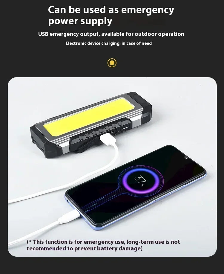 Lanterna à prova de água com íman, luz de trabalho portátil COB, lanterna LED 1000 Lumens 4000mAh, modos múltiplos, lanterna de campismo com bateria 18650