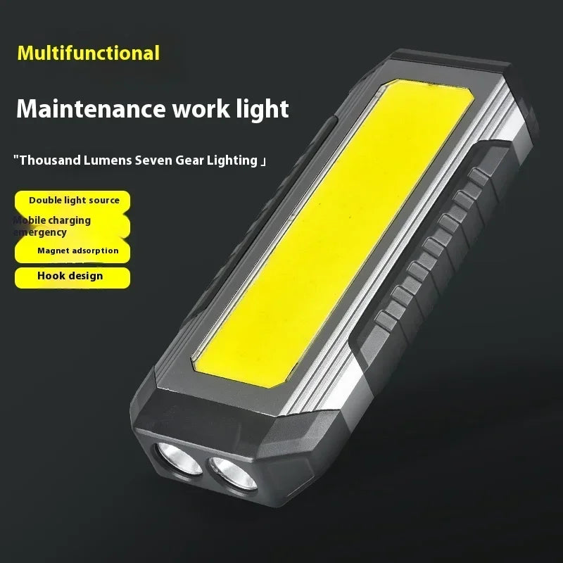 Lanterna à prova de água com íman, luz de trabalho portátil COB, lanterna LED 1000 Lumens 4000mAh, modos múltiplos, lanterna de campismo com bateria 18650