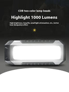 Lanterna à prova de água com íman, luz de trabalho portátil COB, lanterna LED 1000 Lumens 4000mAh, modos múltiplos, lanterna de campismo com bateria 18650