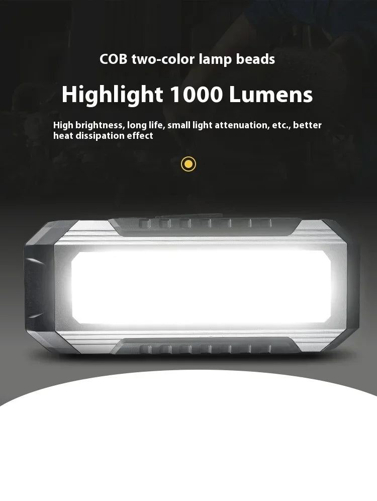 Lanterna à prova de água com íman, luz de trabalho portátil COB, lanterna LED 1000 Lumens 4000mAh, modos múltiplos, lanterna de campismo com bateria 18650