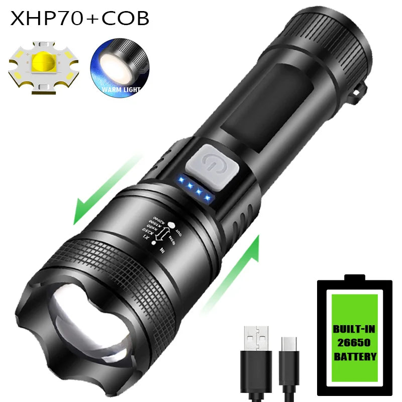 Lanterna P50 Potente – Zoom Telescópico com Display Digital de Bateria  Iluminação forte, portátil e pronta para qualquer situação