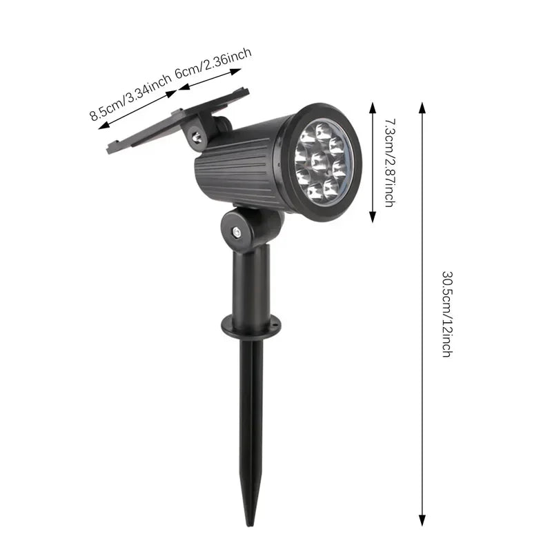 Projetores Solares com 9 LEDs para Exterior – IP65, Brilho Ajustável, Ideais para Jardim