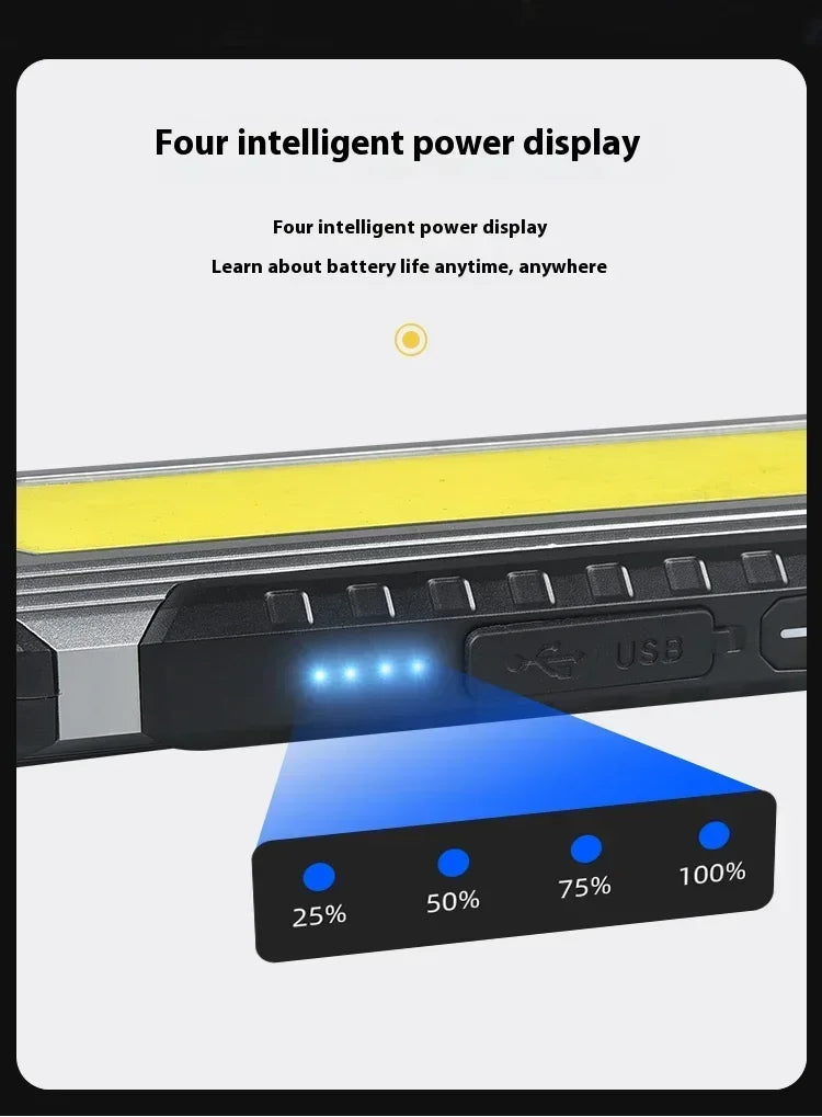 Lanterna à prova de água com íman, luz de trabalho portátil COB, lanterna LED 1000 Lumens 4000mAh, modos múltiplos, lanterna de campismo com bateria 18650