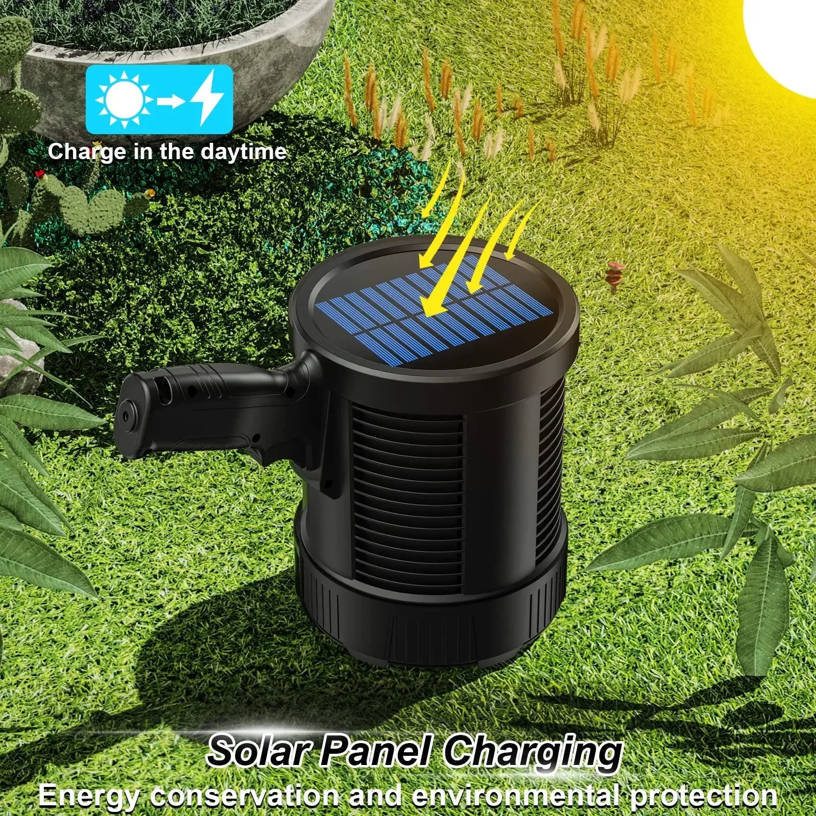 Holofote lanterna LED recarregável de alta potência 1000 lúmens, portátil, com carregamento solar e função de busca