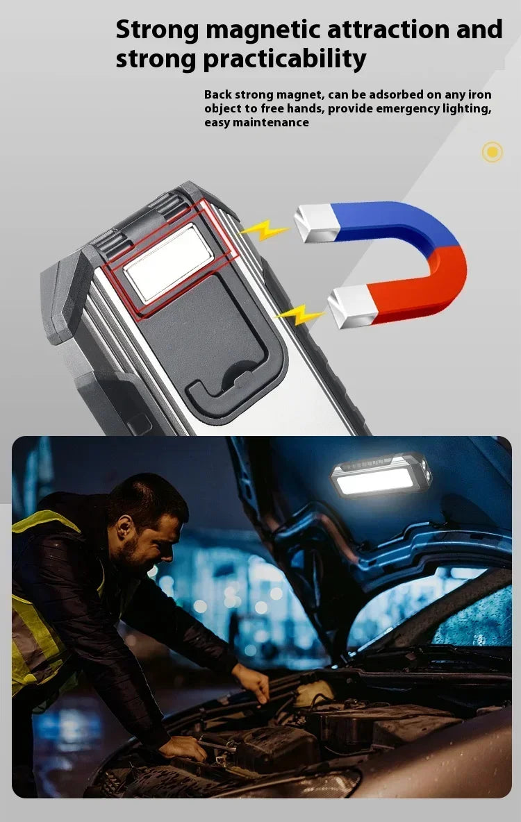 Lanterna à prova de água com íman, luz de trabalho portátil COB, lanterna LED 1000 Lumens 4000mAh, modos múltiplos, lanterna de campismo com bateria 18650
