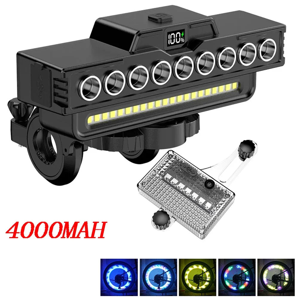 Conjunto de Luzes para Bicicleta 9 LEDs – Recarregável (1600LM Frente + 200LM Traseira) máxima segurança e visibilidade