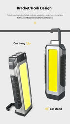 Lanterna à prova de água com íman, luz de trabalho portátil COB, lanterna LED 1000 Lumens 4000mAh, modos múltiplos, lanterna de campismo com bateria 18650