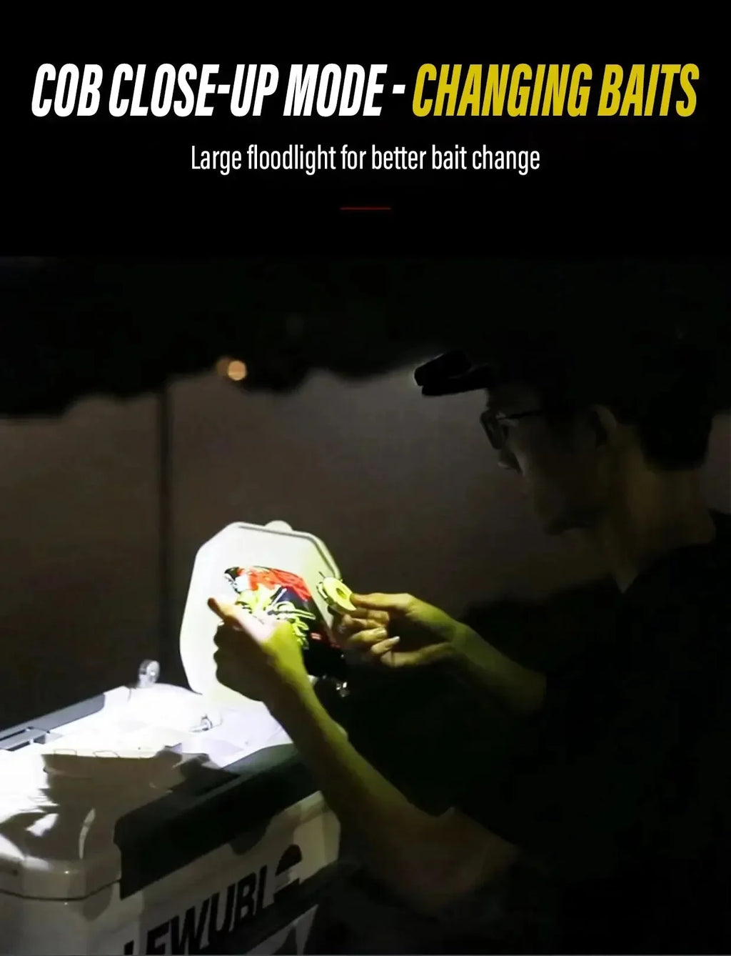 Lanterna frontal LED recarregável para pesca e campismo, com luz XPE + COB, 2 modos de iluminação, com íman traseiro