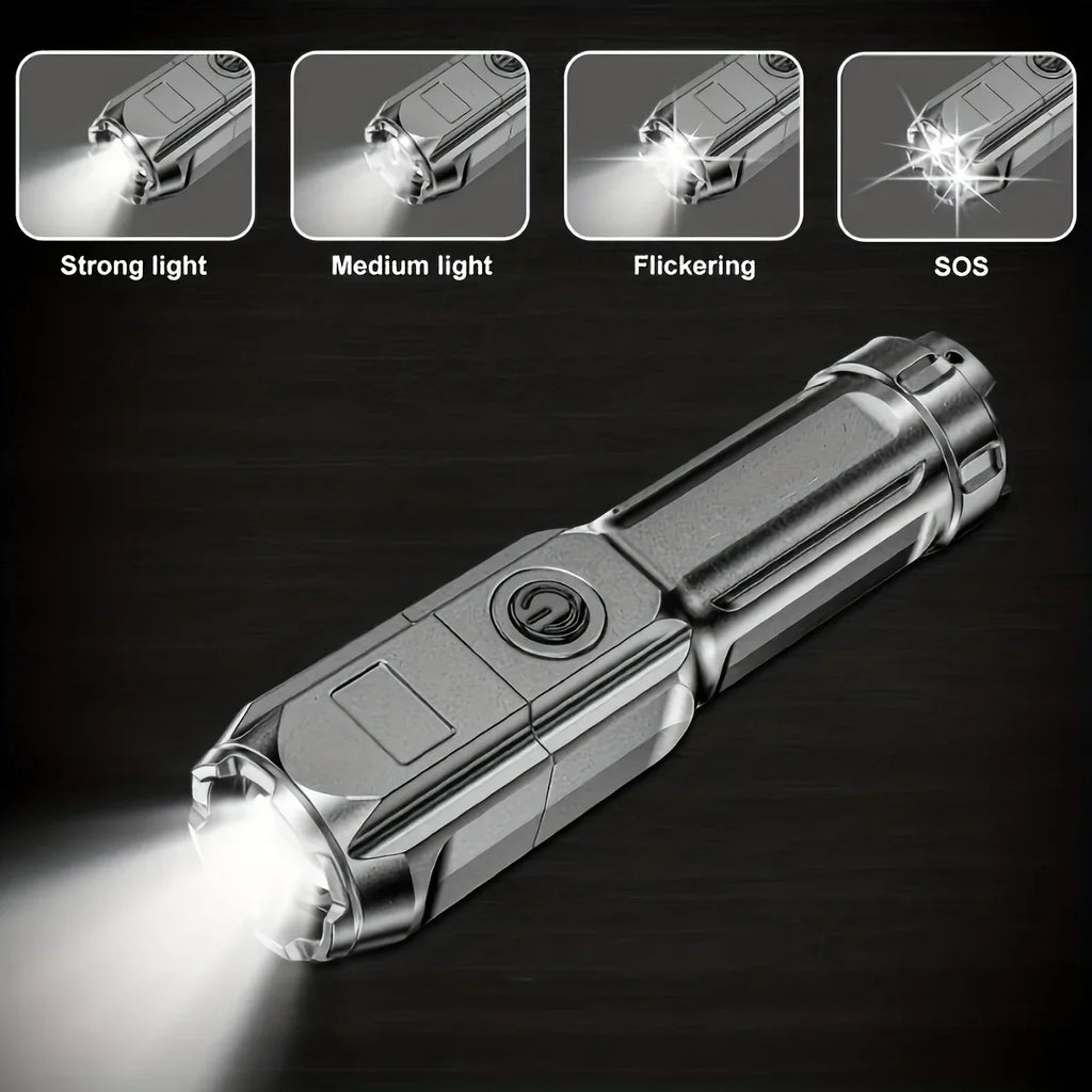 Lanterna LED potente, recarregável por USB, à prova de água e com zoom, ideal para pesca, caça e camping, com até 10000 lúmens.