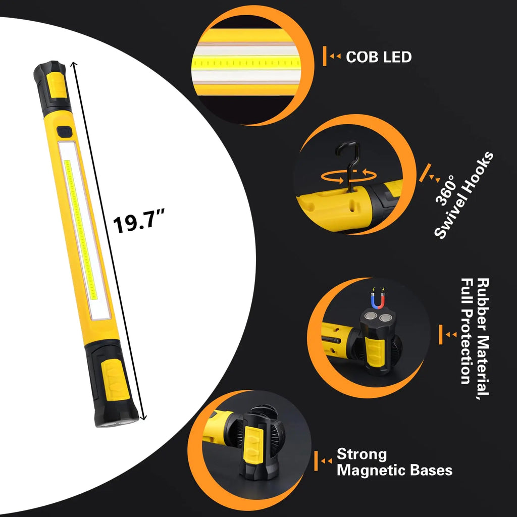 Luz de Trabalho LED Recarregável 5200mAh para Campismo, 2 Modos de Brilho, Luz de Trabalho para Oficina, Mecânico, Emergências e Utilização no Exterior