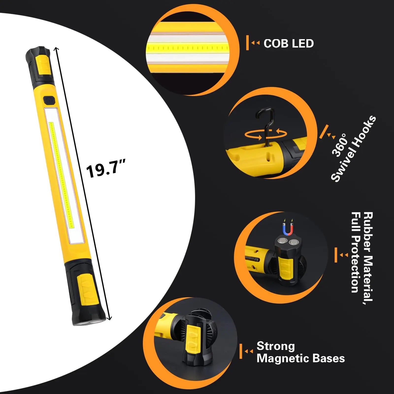 Luz de Trabalho LED Recarregável 5200mAh para Campismo, 2 Modos de Brilho, Luz de Trabalho para Oficina, Mecânico, Emergências e Utilização no Exterior
