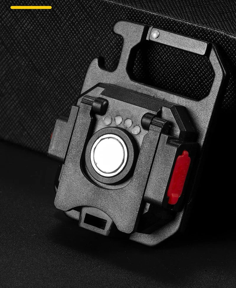 Mini lanterna LED com íman, luz COB, ideal para camping ao ar livre e uso no trabalho. Compacta para bolso, com 800 lúmens, recarregável por USB e 7 modos de iluminação