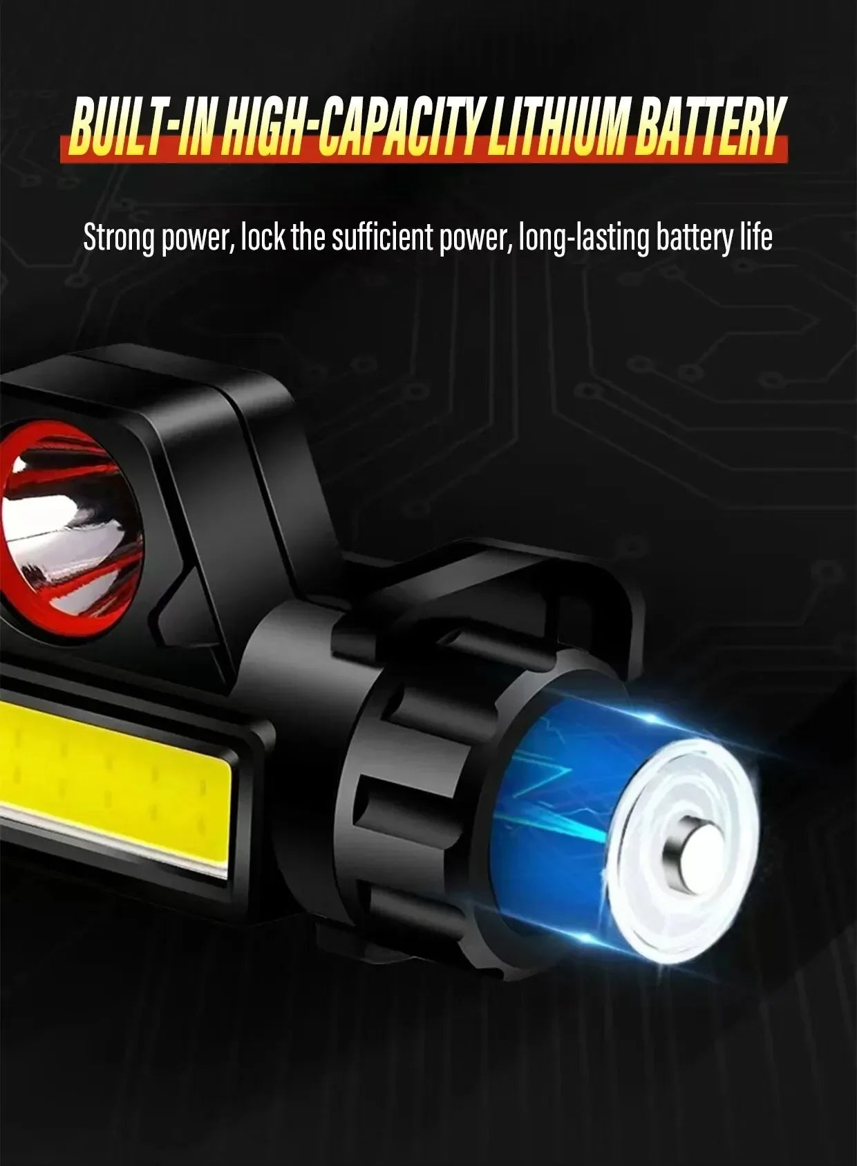 Lanterna frontal LED recarregável para pesca e campismo, com luz XPE + COB, 2 modos de iluminação, com íman traseiro