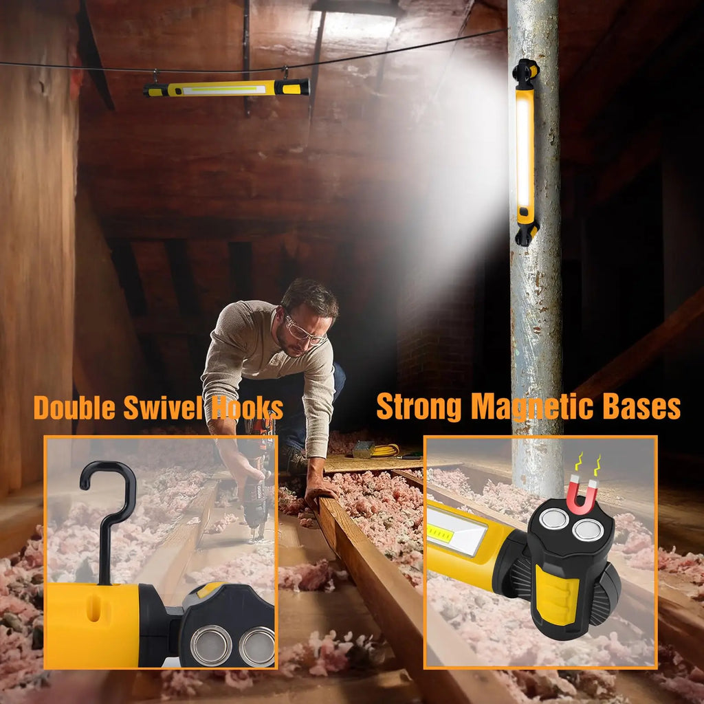 Luz de Trabalho LED Recarregável 5200mAh para Campismo, 2 Modos de Brilho, Luz de Trabalho para Oficina, Mecânico, Emergências e Utilização no Exterior