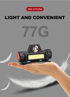 Lanterna de cabeça para atividades ao ar livre com longa duração de bateria e luz LED potente, ideal para pesca noturna, recarregável e com fixação magnética