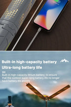 Lanterna de Campismo Dobrável Portátil com Suporte Telescópico, Recarregável por USB, Bateria de 8000mAh, Luz Exterior Impermeável com Função Power Bank e Tripé