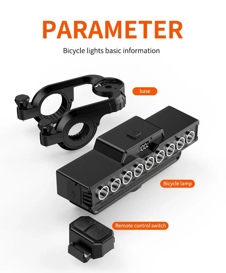 Conjunto de Luzes para Bicicleta 9 LEDs – Recarregável (1600LM Frente + 200LM Traseira) máxima segurança e visibilidade