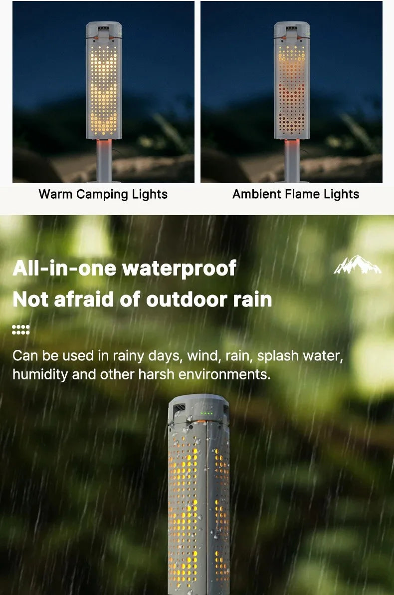Lanterna de Campismo Dobrável Portátil com Suporte Telescópico, Recarregável por USB, Bateria de 8000mAh, Luz Exterior Impermeável com Função Power Bank e Tripé