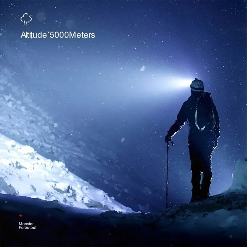 Lanterna de cabeça LED recarregável com 5 LEDs, equipada com bateria de lítio integrada. Luz frontal potente, ideal para camping, aventura, pesca e ciclismo