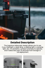 Lanterna de Campismo Dobrável Portátil com Suporte Telescópico, Recarregável por USB, Bateria de 8000mAh, Luz Exterior Impermeável com Função Power Bank e Tripé