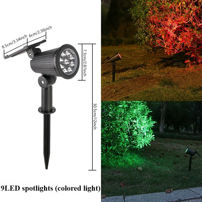 Projetores Solares com 9 LEDs para Exterior – IP65, Brilho Ajustável, Ideais para Jardim