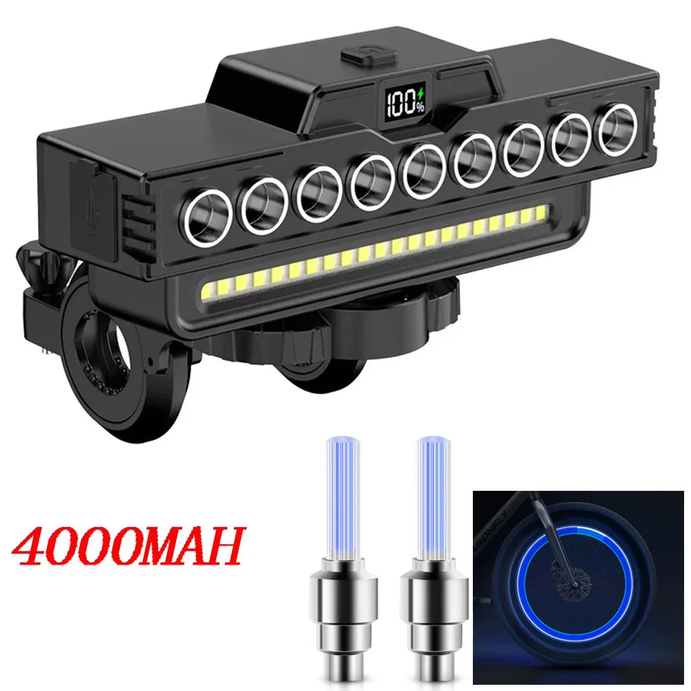 Conjunto de Luzes para Bicicleta 9 LEDs – Recarregável (1600LM Frente + 200LM Traseira) máxima segurança e visibilidade