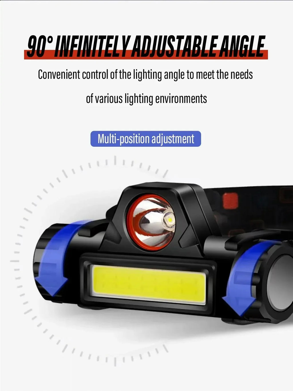 Lanterna frontal LED recarregável para pesca e campismo, com luz XPE + COB, 2 modos de iluminação, com íman traseiro