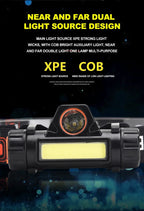 Lanterna de cabeça para atividades ao ar livre com longa duração de bateria e luz LED potente, ideal para pesca noturna, recarregável e com fixação magnética