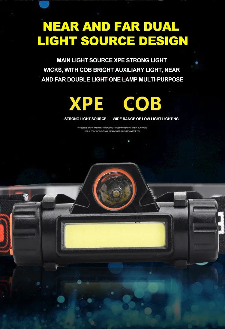 Lanterna de cabeça para atividades ao ar livre com longa duração de bateria e luz LED potente, ideal para pesca noturna, recarregável e com fixação magnética