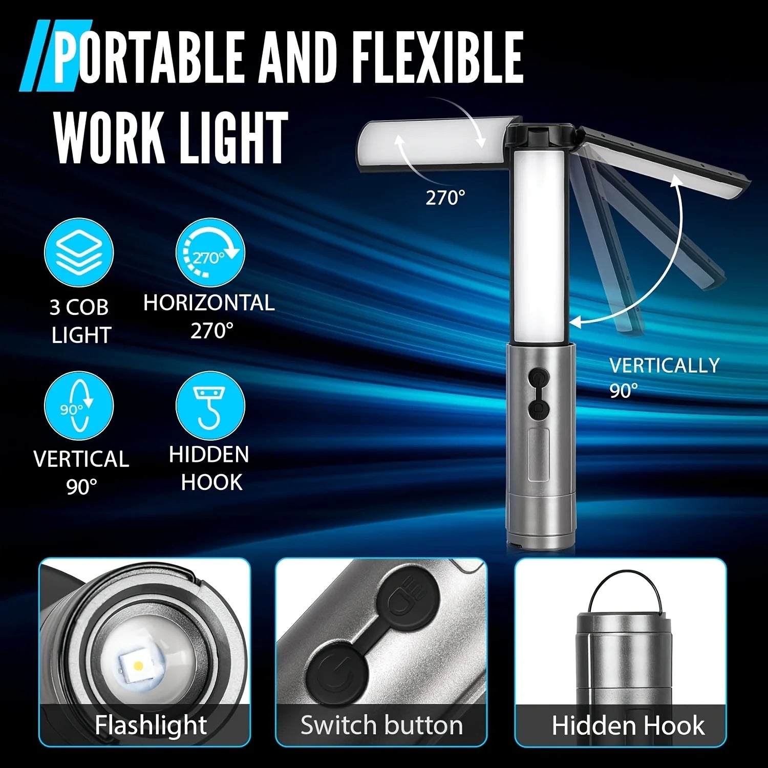 Lanterna de Campismo Dobrável Portátil com Suporte Telescópico, Recarregável por USB, Bateria de 8000mAh, Luz Exterior Impermeável com Função Power Bank e Tripé