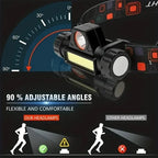 Lanterna frontal LED recarregável para pesca e campismo, com luz XPE + COB, 2 modos de iluminação, com íman traseiro