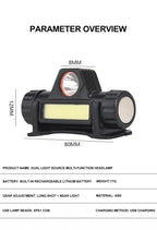 Lanterna de cabeça para atividades ao ar livre com longa duração de bateria e luz LED potente, ideal para pesca noturna, recarregável e com fixação magnética