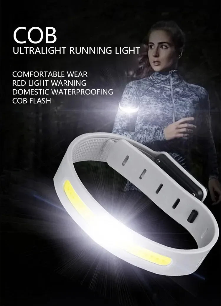 Luz LED COB de braço, 350mAh e 500 lúmens, banda luminosa para braço/perna/pulso para corrida noturna com função de sinalização, recarregável e IPX4