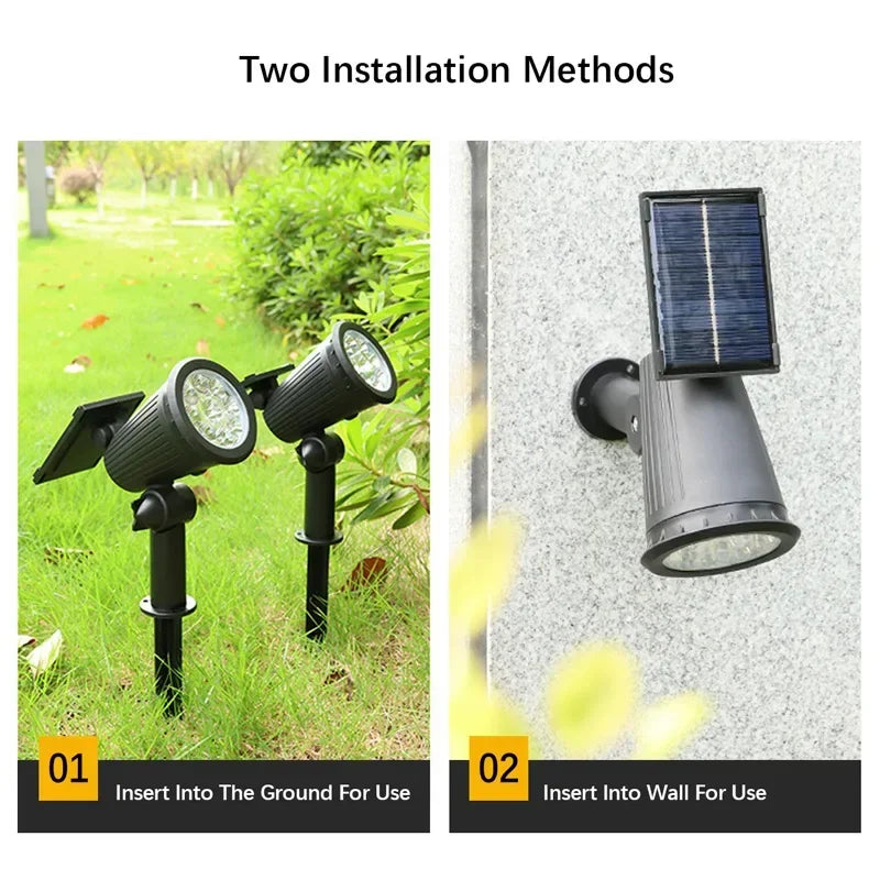 Projetores Solares com 9 LEDs para Exterior – IP65, Brilho Ajustável, Ideais para Jardim