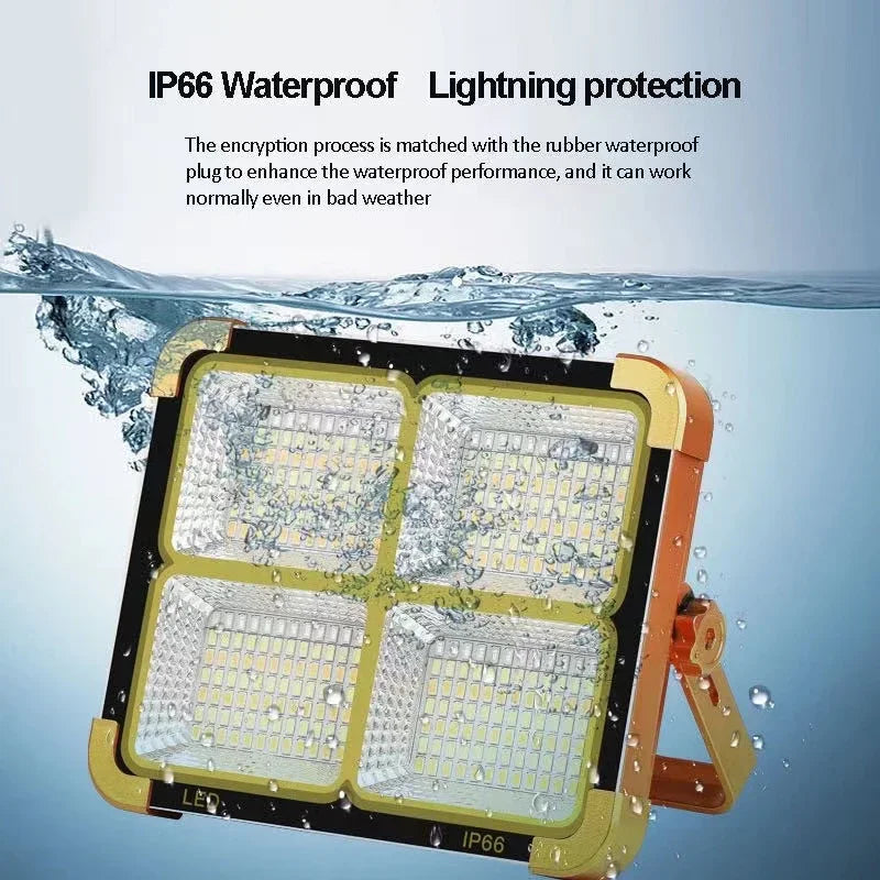Projetor Solar Recarregável Portátil para Exterior com LED, Holofote Recarregável, Projetor de Iluminação para Construção