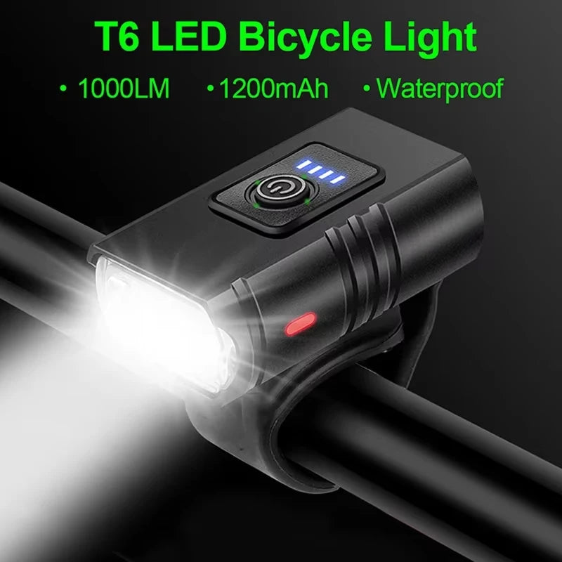 Farol LED T6 para bicicleta com 1000 lúmens, recarregável