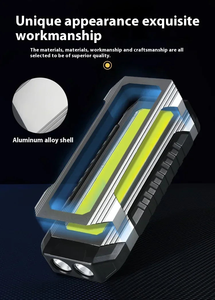 Lanterna à prova de água com íman, luz de trabalho portátil COB, lanterna LED 1000 Lumens 4000mAh, modos múltiplos, lanterna de campismo com bateria 18650