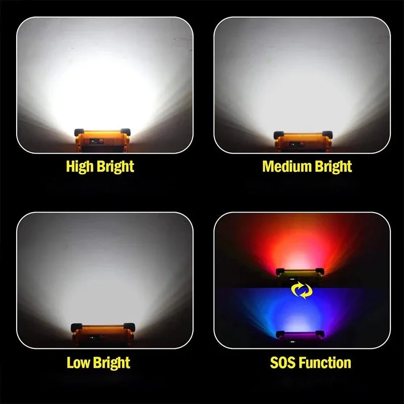 Projetor Solar Recarregável Portátil para Exterior com LED, Holofote Recarregável, Projetor de Iluminação para Construção