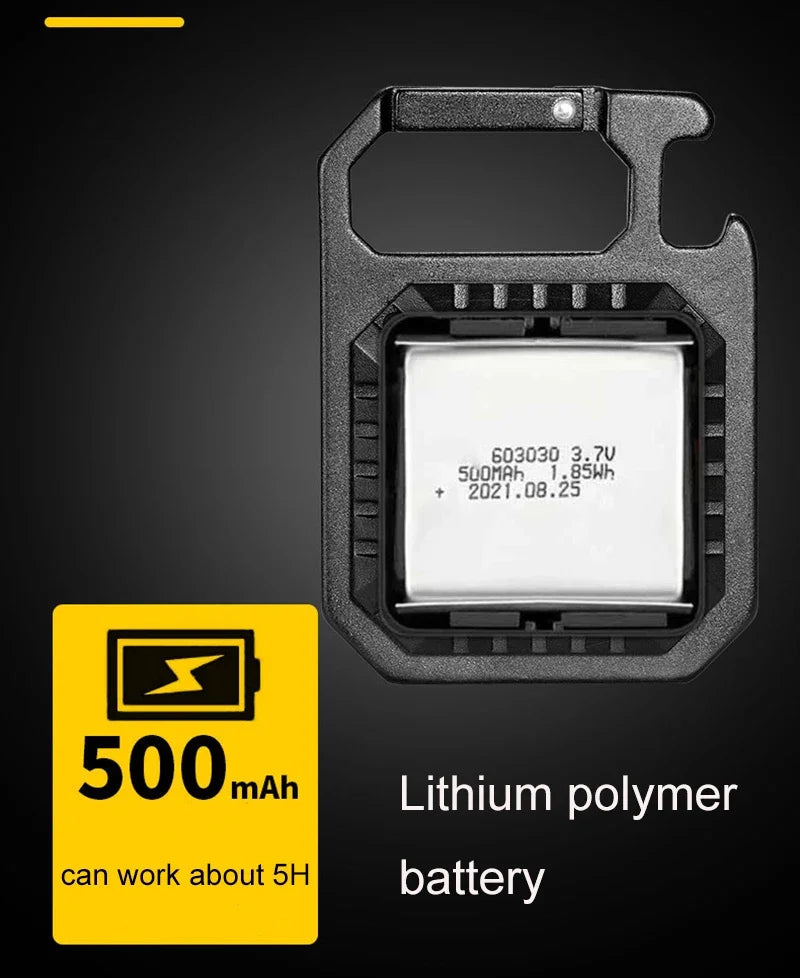 Mini lanterna LED com íman, luz COB, ideal para camping ao ar livre e uso no trabalho. Compacta para bolso, com 800 lúmens, recarregável por USB e 7 modos de iluminação