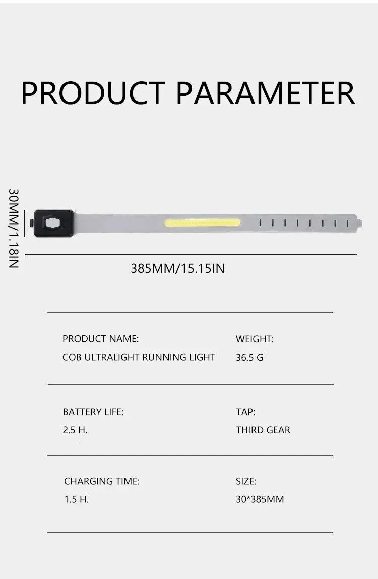 Luz LED COB de braço, 350mAh e 500 lúmens, banda luminosa para braço/perna/pulso para corrida noturna com função de sinalização, recarregável e IPX4